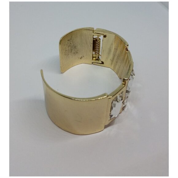 VINTAGE gold tone crystal like statement cuff bracelet glam art deco vibes - Picture 6 of 6